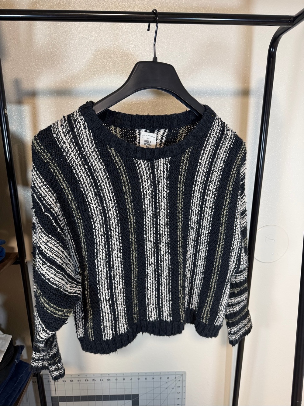 Billabong Black & White Striped Crewneck Sweater